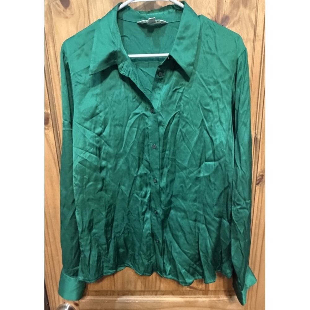 Boden Emerald Green Satin Blouse Women's US 16-18 Button Front Collared Top
